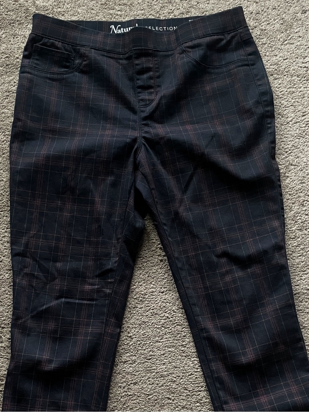 Plaid Jeggings - Dark navy blue with Subtle Red Lines